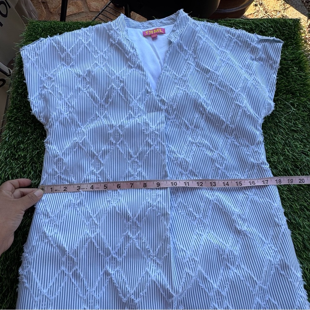 THML Pale Blue V-Neck Textured Mini Dress - Picture 8 of 16
